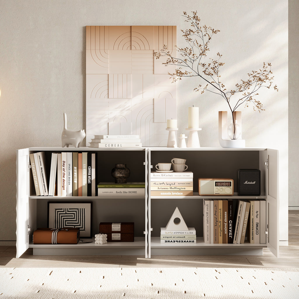 Buffet Cabinet with Storage ,4 Doors Modern Accent Storage Sideboard,Luxurious Floor Cabinet Buffet with Freestanding Anti Dumping for Kitchen, Living Room, 59' Wide Rectangular Sideboard (White) - Grand Goldman Shop