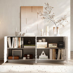 Buffet Cabinet with Storage ,4 Doors Modern Accent Storage Sideboard,Luxurious Floor Cabinet Buffet with Freestanding Anti Dumping for Kitchen, Living Room, 59' Wide Rectangular Sideboard (White) - Grand Goldman Shop