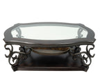Cocktail Table, Glass table top, MDF W/marble paper middle shelf, powder coat finish metal legs. (52'Lx32'Wx20.3'H) - Grand Goldman Shop