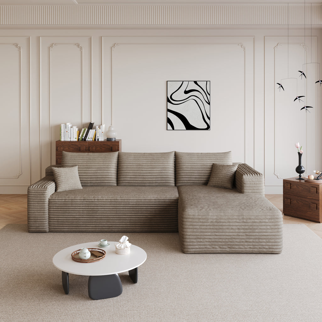 95' Cloud Sectional Sofa,Modern Minimalist Upholstered Couches, Comfort U Shaped Sofa for Living Room,Deep Seat Corner Couch,No Assembly Required,Camel( (Plush Corduroy Fabric) - Grand Goldman Shop