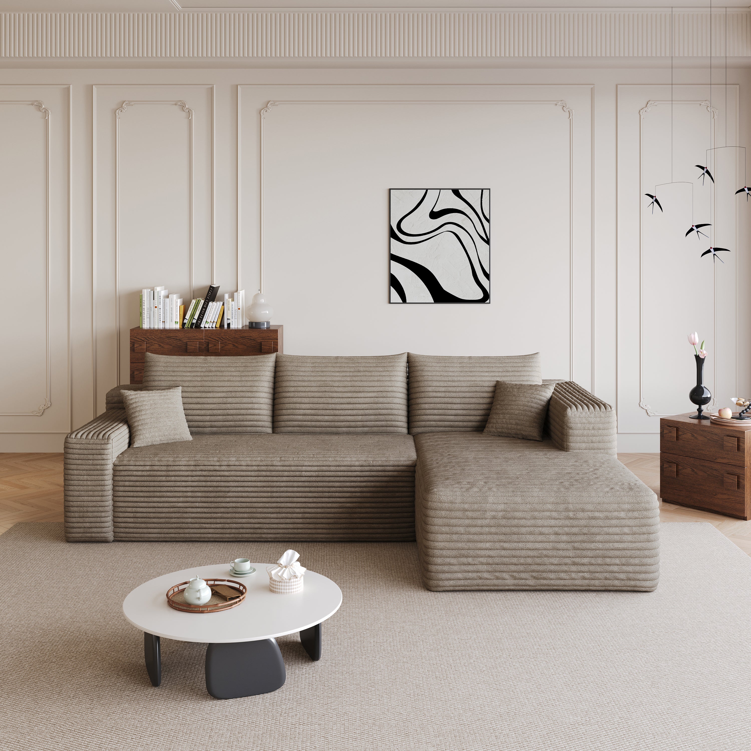 95' Cloud Sectional Sofa,Modern Minimalist Upholstered Couches, Comfort U Shaped Sofa for Living Room,Deep Seat Corner Couch,No Assembly Required,Camel( (Plush Corduroy Fabric) - Grand Goldman Shop