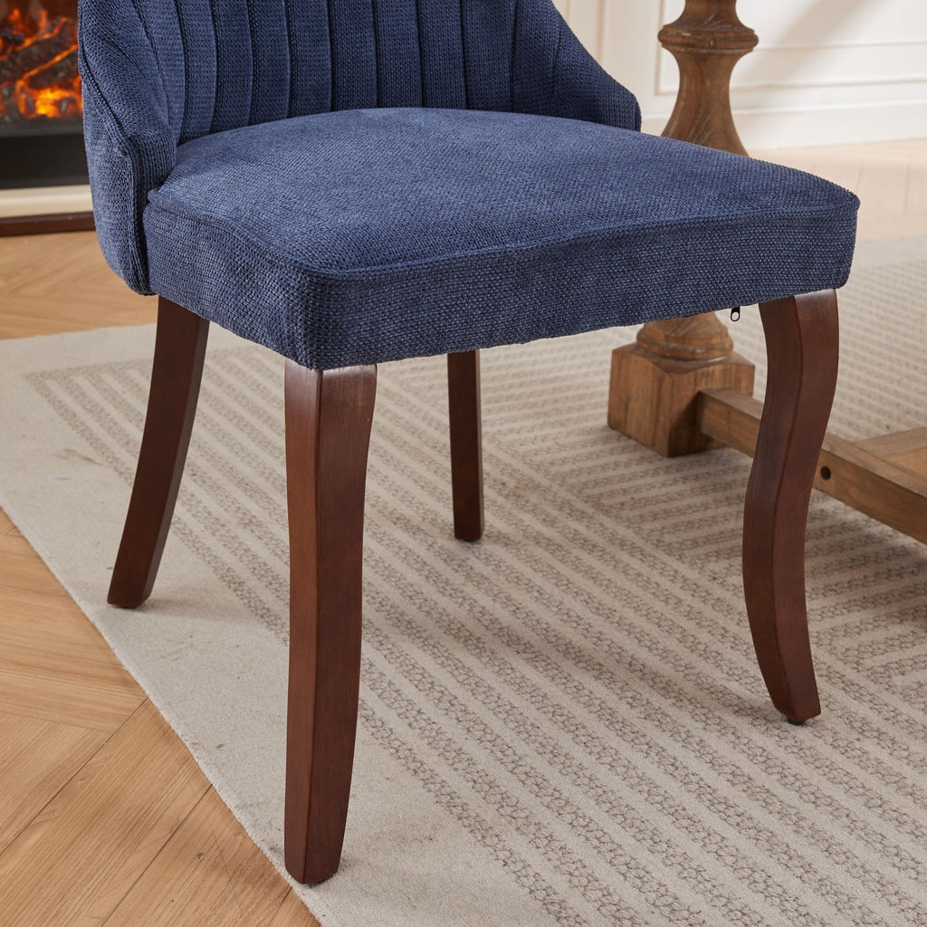 Rayon Cloth Flocking Linen Dining Chairs Channel Kitchen Dinner Chair Comfy Fabric Upholstered Accent Chair for Dining Room with Curved Solid Wood Legs,Set of 2 (Blue), SW1847BL - Grand Goldman Shop