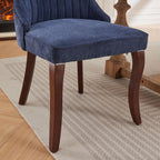 Rayon Cloth Flocking Linen Dining Chairs Channel Kitchen Dinner Chair Comfy Fabric Upholstered Accent Chair for Dining Room with Curved Solid Wood Legs,Set of 2 (Blue), SW1847BL - Grand Goldman Shop