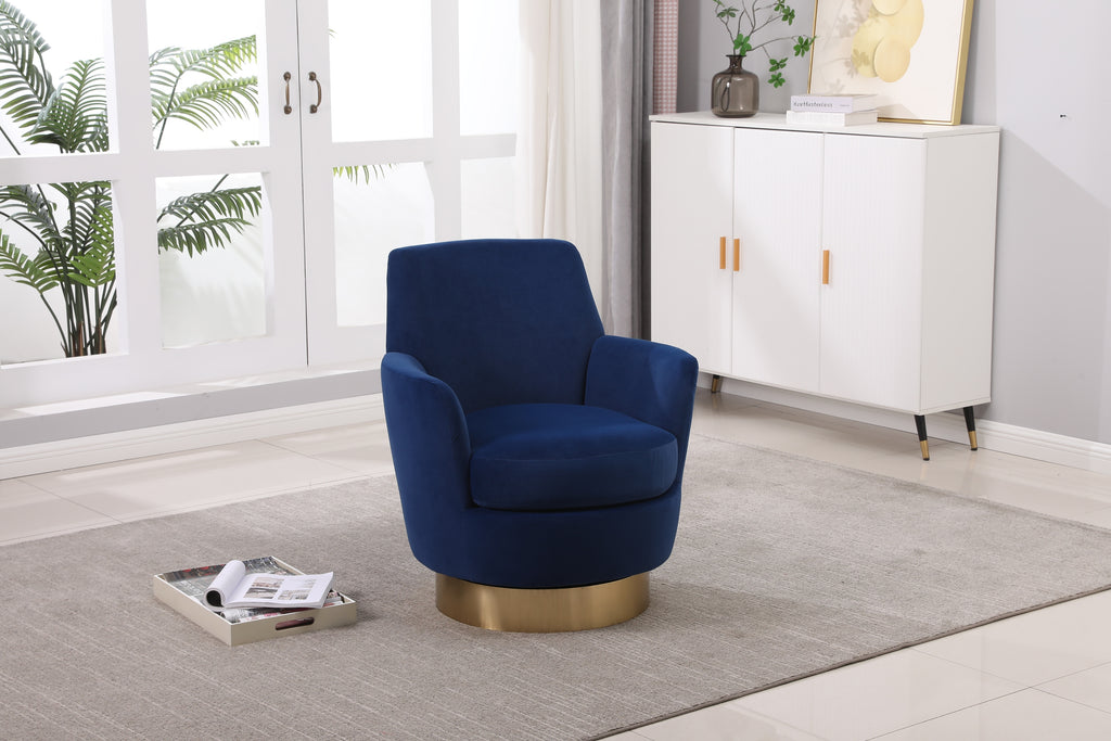 Velvet Swivel Barrel Chair, Swivel Accent Chairs Armchair for Living Room, Reading Chairs for Bedroom Comfy, Round Barrel Chairs with Gold Stainless Steel Base (Navy) - Grand Goldman Shop