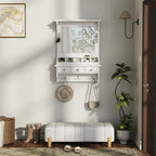Floating Makeup Vanity with Big Mirror, Wall-Mounted Storage Vanity with Drawers, Pockets & Hooks, Space-Saving Decorative Home Organizer, White, Engineered Wood, 23.8 x 6.1 x 31.8 inches - Grand Goldman Shop