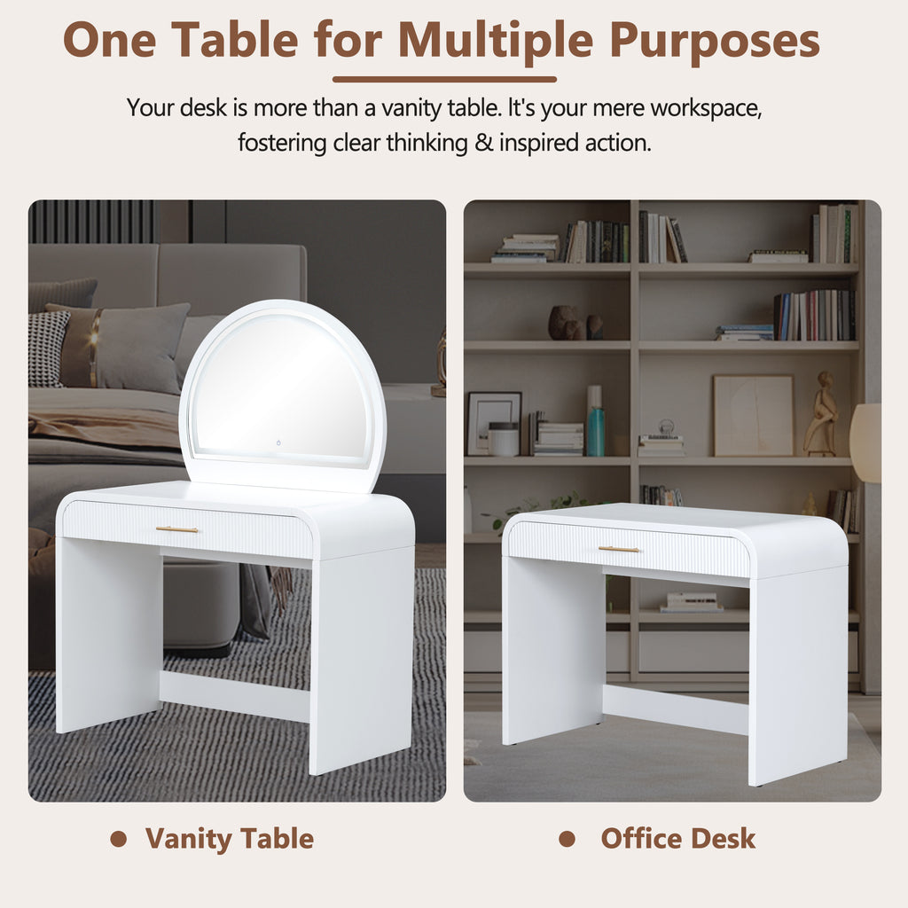 39' Makeup Vanity Table with Mirror Touch Screen Lighted Mirror, Dressing Table with Drawer for Bedroom, White - Grand Goldman Shop