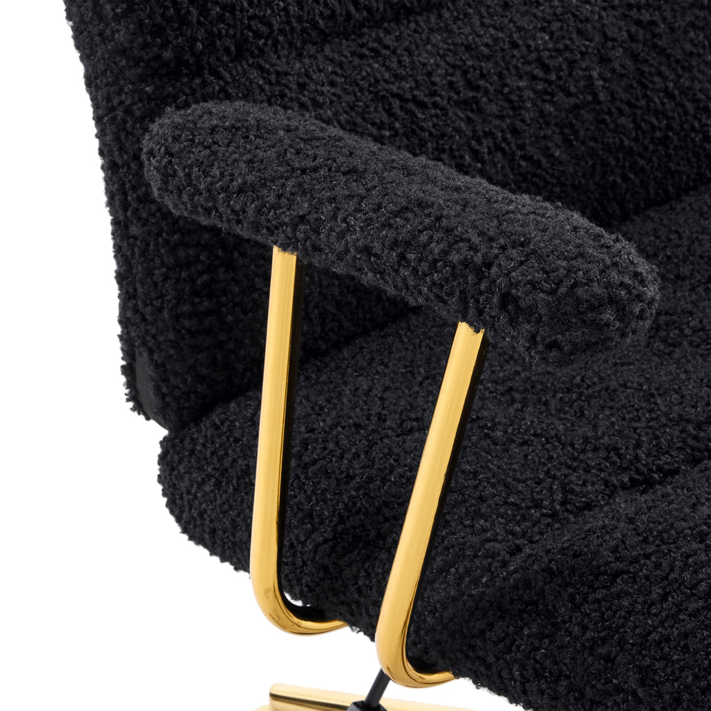 Textured Boucle Fabric Black and Gold Office Chair, Modern Height Adjustable Desk Chair with Padded Arms - Grand Goldman