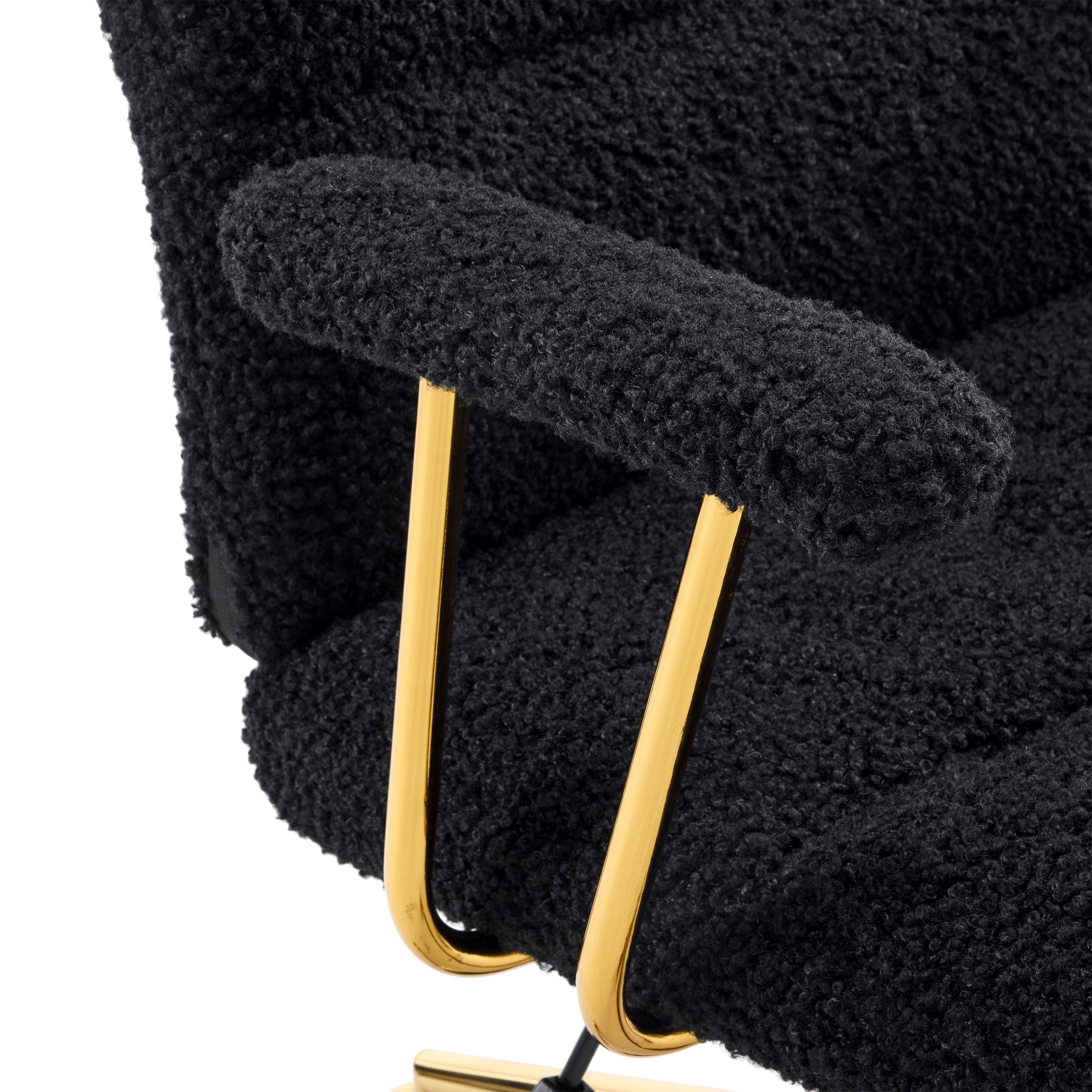 Textured Boucle Fabric Black and Gold Office Chair, Modern Height Adjustable Desk Chair with Padded Arms - Grand Goldman