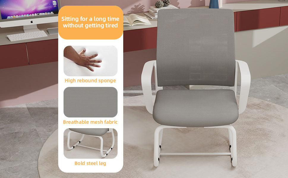 Minimalist Modern Office Chair with Metal Frame, Soft Mesh Backrest, White+Gray, for Home and Office Use - Grand Goldman