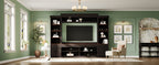 Farmhouse Entertainment Wall Unit with Bookshelf for TVs Up to 70', Walnut TV Stand with Adjustable Shelves, Mid-Century Media Console with Wine Rack for Living Room, Black (NEW SKU: N721S000046B-2) - Grand Goldman Shop
