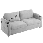 Corduroy Sleeper Sofa Loveseat with Full Size Mattress, USB Ports, Cup Holders, Side Pockets, and Phone Holder, Grey - Grand Goldman Shop
