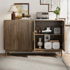 Modern Carved 4-Door Sideboard Buffet Cabinet with Storage, Adjustable Layer Board, Walnut Finish - Grand Goldman Shop