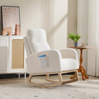 Modern Accent Rocking Chair Rocking Chair with Solid Wood Legs, Upholstered Nursery Glider Rocker, Comfy Armchair with Side Pocket, Living Room Lounge Arm Chair with High Backrest (white,teddy) - Grand Goldman Shop