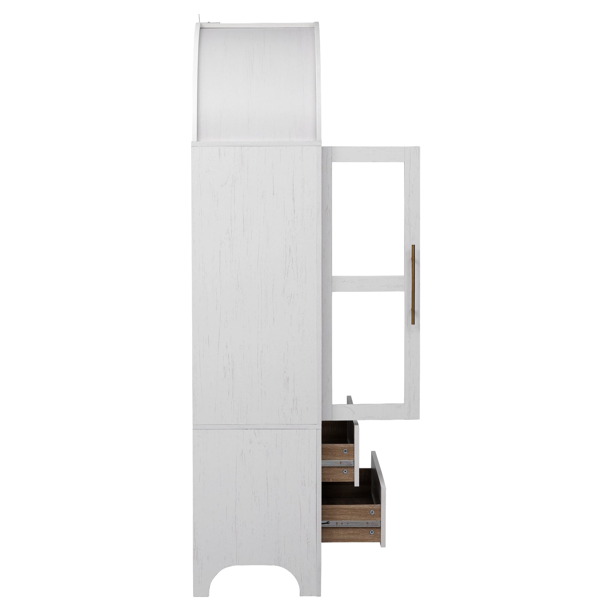 K&K 71' Tall Arched Kitchen Pantry Cabinet with 2 Large Drawers, Modern Farmhouse Kitchen Storage Cabinets with Adjustable Shelves, Glass Door, Wood Versatile Cupboard for Kitchens, Dining Room, White - Grand Goldman Shop