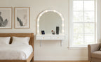 Floating Makeup Vanity Desk with Mirror & 3-Color Lights, Wall Dressing Table with Power Outlet, Compact vanity, Large Storage, White - Grand Goldman Shop