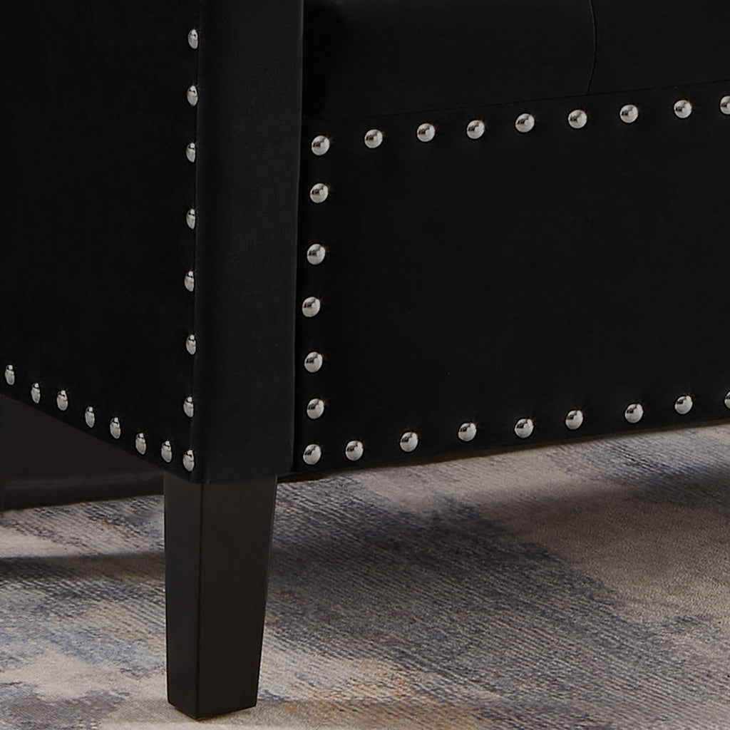Upholstered Tufted Button Storage Bench with nails trim,Entryway Living Room Soft Padded Seat with Armrest,Bed Bench-Black - Grand Goldman Shop