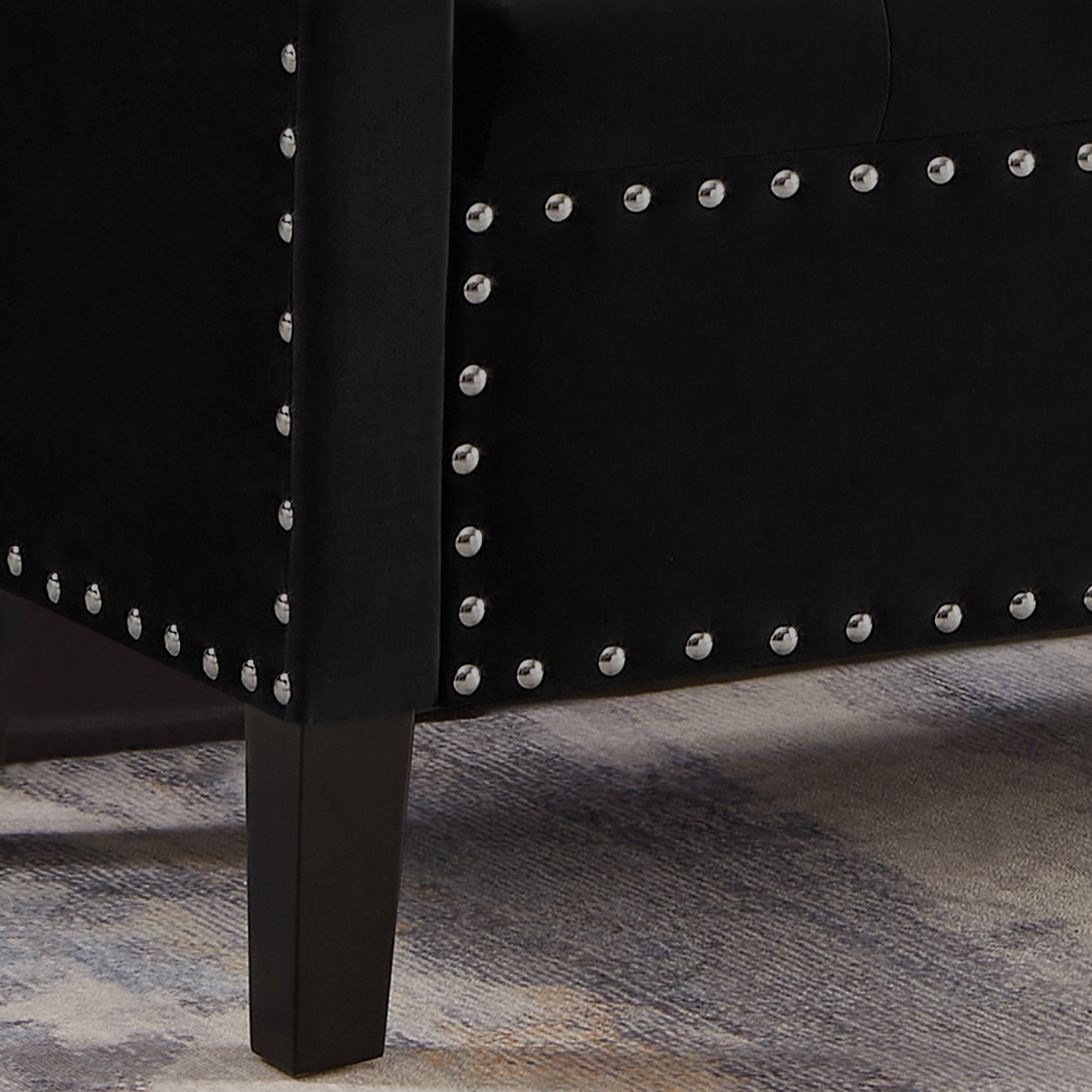 Upholstered Tufted Button Storage Bench with nails trim,Entryway Living Room Soft Padded Seat with Armrest,Bed Bench-Black - Grand Goldman Shop