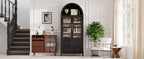 K&K 71' Tall Arched Kitchen Pantry Cabinet with 2 Large Drawers, Modern Farmhouse Kitchen Storage Cabinets with Adjustable Shelves, Glass Door, Wood Versatile Cupboard for Kitchens, Dining Room, Black - Grand Goldman Shop