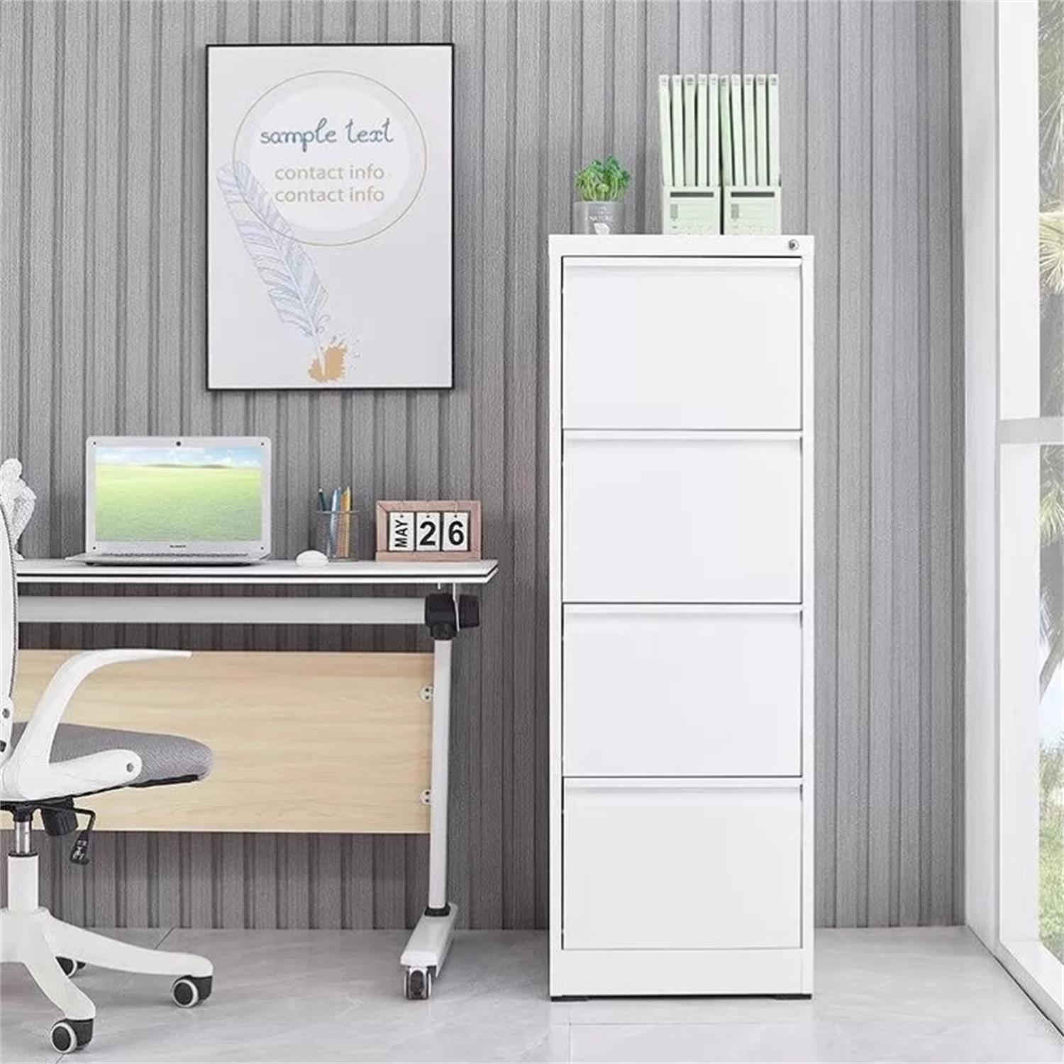 Steel Vertical File Cabinet with Lock, 4 Drawer, Metal Storage for A4/Legal/Letter Size, White - Grand Goldman