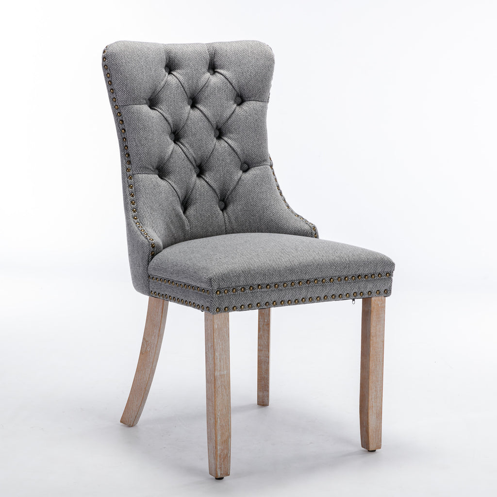 Nikki Collection Modern, High-end Tufted Solid Wood Contemporary Flax Upholstered Linen Dining Chair with Wood Legs Nailhead Trim 2-Pcs Set,Gray, SW6801GY - Grand Goldman Shop