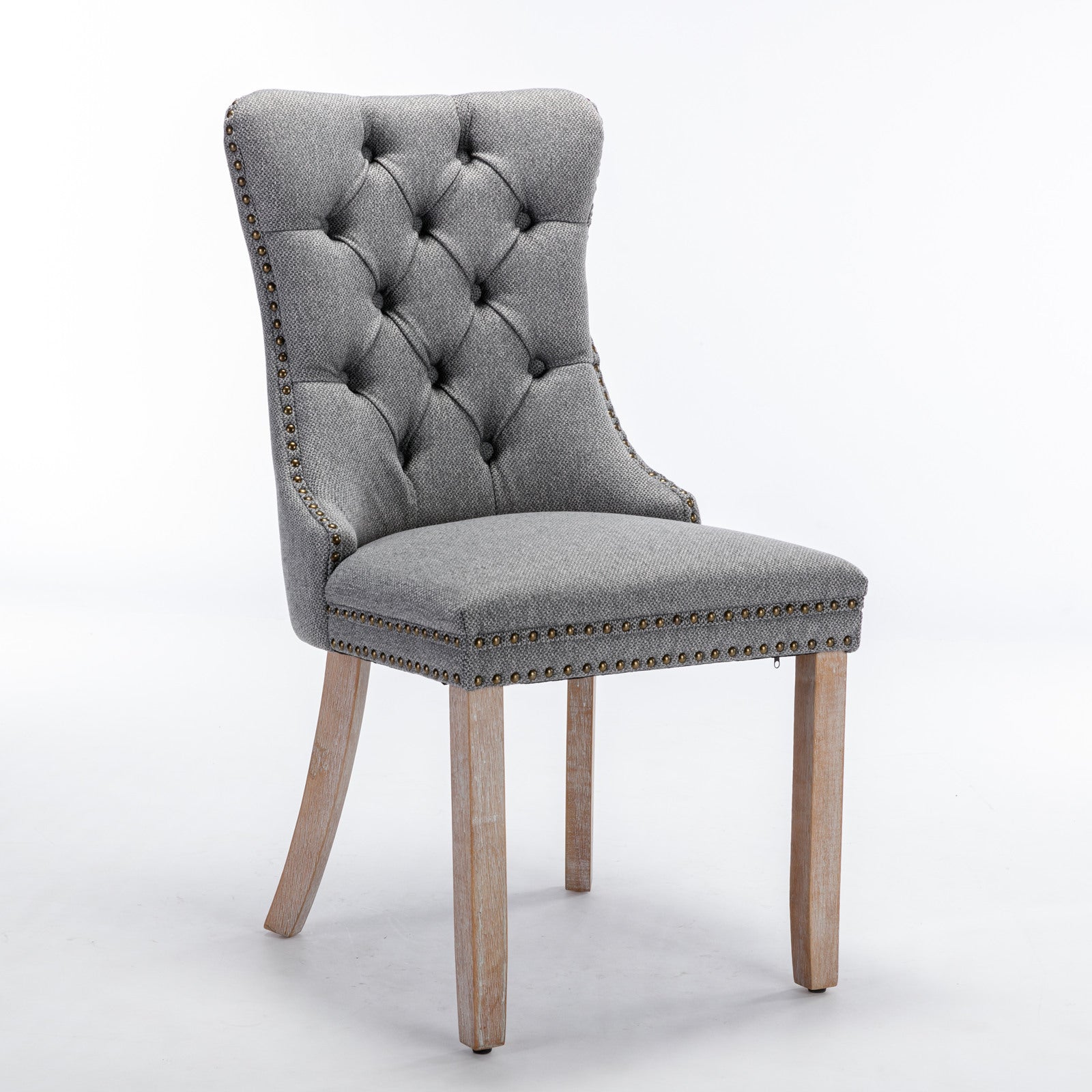 Nikki Collection Modern, High-end Tufted Solid Wood Contemporary Flax Upholstered Linen Dining Chair with Wood Legs Nailhead Trim 2-Pcs Set,Gray, SW6801GY - Grand Goldman Shop