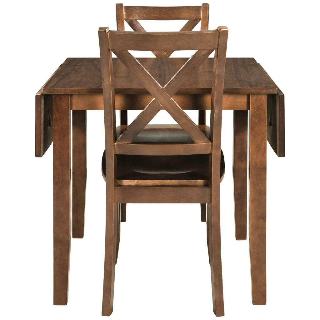 TOPMAX 3-Piece Wood Drop Leaf Breakfast Nook Dining Table Set with 2 X-back Chairs for Small Places, Walnut(old sku:SP0000164AAD) - Grand Goldman Shop