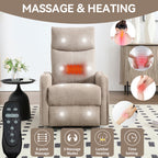 Heat Massage Manual Recliner Chair with Rocker and Swivel in Fabric for Living Room, Khaki - Grand Goldman Shop