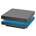 ON-TREND High Gloss Minimalist Design with LED Lights, 2-Tier Square Coffee Table, Center Table for Living Room, 31.5''x31.5''x14.2'',Black - Grand Goldman Shop