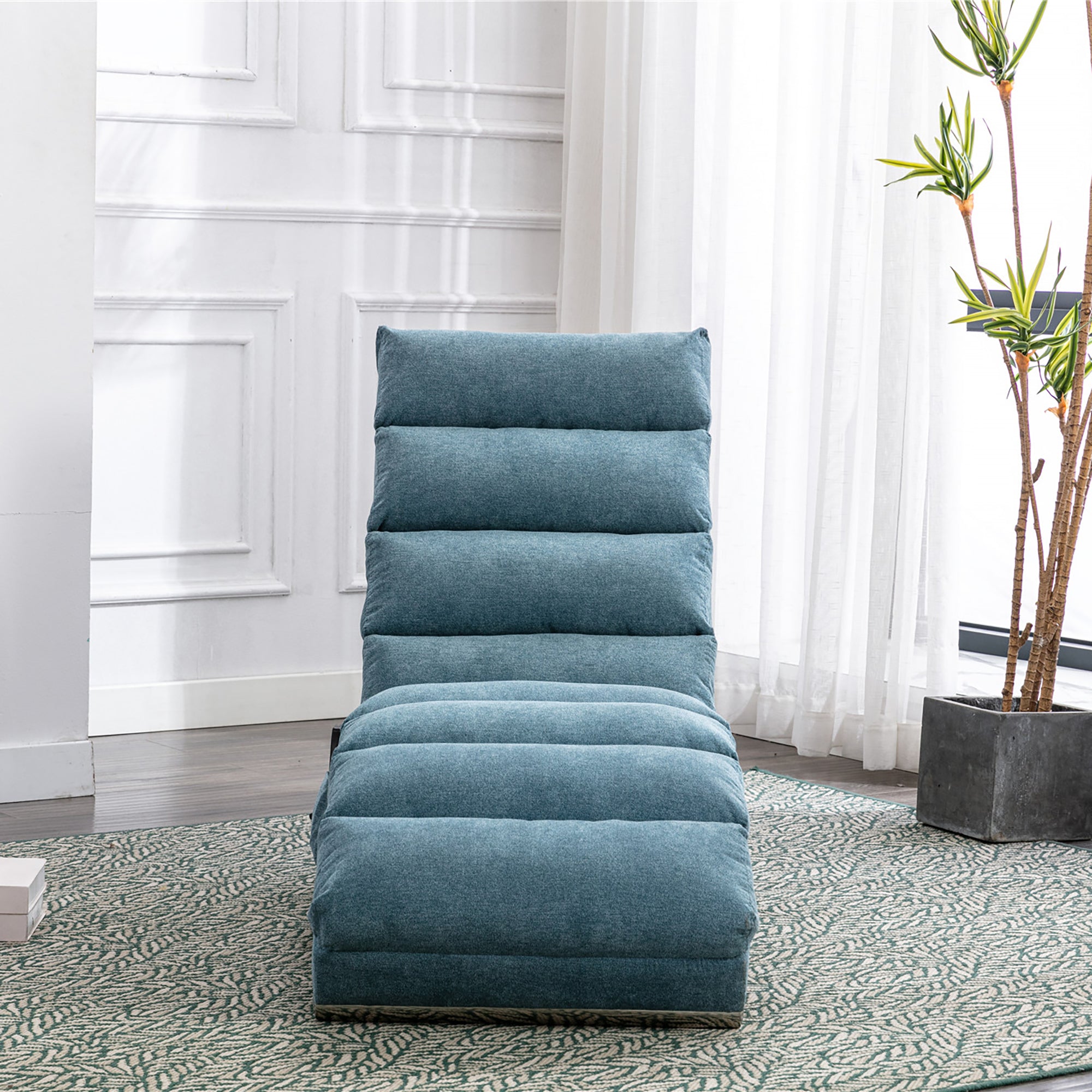 Ergonomic Linen Massage Chaise Lounge with Remote Control, 5 Modes, Blue, 21.65 x 58.27 x 34.25 inches - Grand Goldman Shop