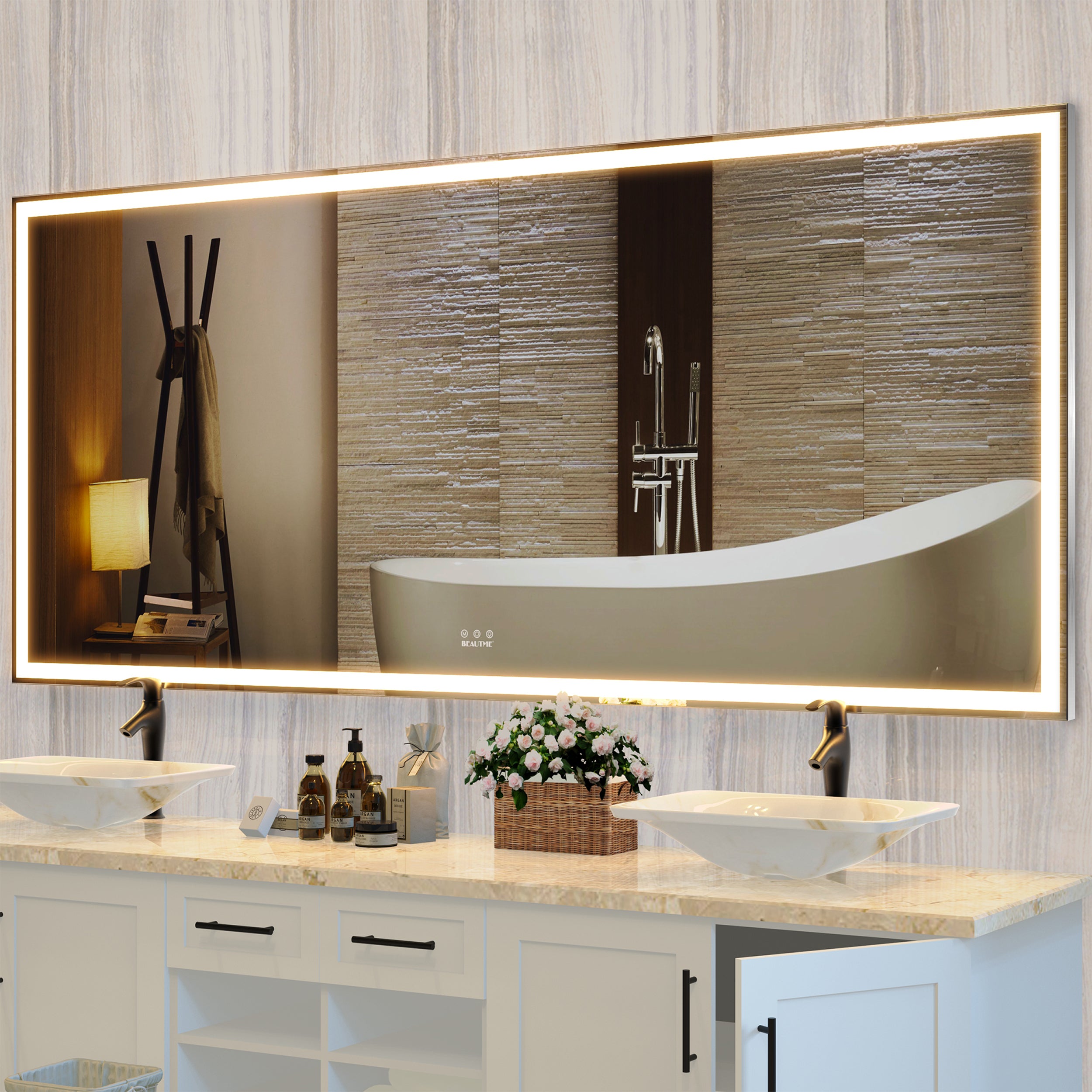72X32 inch Oversized LED Bathroom Mirror Wall Mounted Mirror with 3 Color Modes Aluminum Frame Wall Mirror Large Full Length Mirror with Lights Lighted Full Body Mirror for Bedroom Living Room, Silver - Grand Goldman Shop