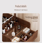 (48cm)(Walnut) 3 in 1 Vanity Desk with Plip Top Mirror,Small Make Up Vanity Set with Visible Glass Desktop, Compact Makeup Vanity with 3 Drawers, Dressing Table - Grand Goldman Shop