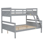 Gray Twin over Full Bunk Bed with Ladder and Safety Guardrail, Pine Wood and MDF, 79.3''L x 57.1''W x 61.3''H - Grand Goldman Shop