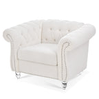 Modern Teddy Velvet 1 Seater Sofa for Living Room, White, Acrylic Legs, 38.98'W x 32.09'D x 28.35'H - Grand Goldman Shop