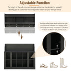 ON-TREND Shoe Storage Bench with Shelves and 4 Hooks, Elegant Hall Tree with Wall Mounted Coat Rack, Entryway Organizer For Hallway, Foyer, Mudroom, Black - Grand Goldman Shop