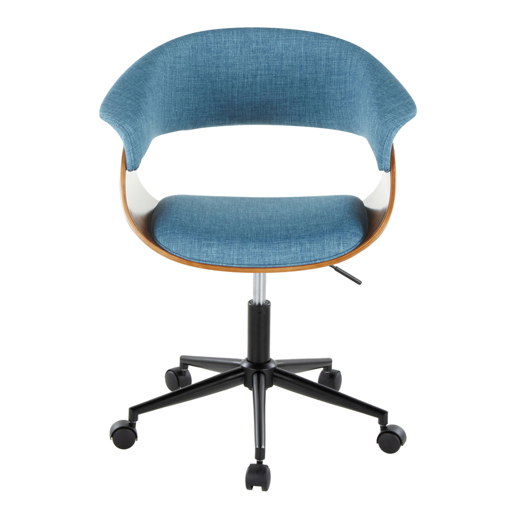 Mid-Century Modern Office Chair in Black Metal, Walnut Wood and Blue Fabric | Premium Home Decor - Grand Goldman