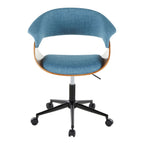 Mid-Century Modern Office Chair in Black Metal, Walnut Wood and Blue Fabric | Premium Home Decor - Grand Goldman