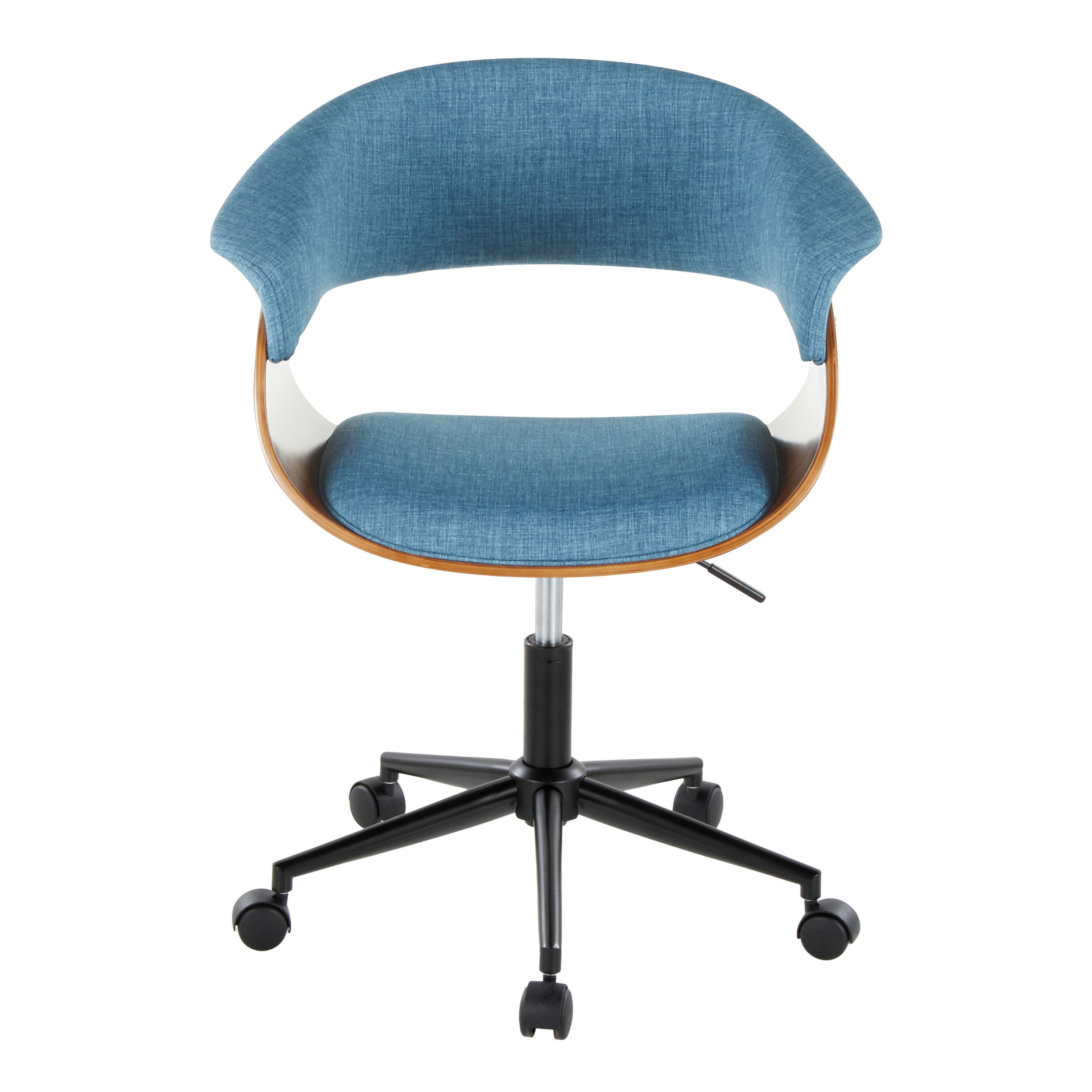 Mid-Century Modern Office Chair in Black Metal, Walnut Wood and Blue Fabric | Premium Home Decor - Grand Goldman