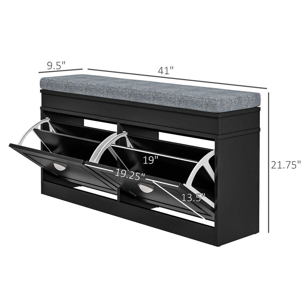 HOMCOM Modern Shoe Rack Bench for Entryway, Storage Organizer with Cushion, 2 Drawers, Adjustable Shelf, Holds 8 Pairs, Black - Grand Goldman Shop
