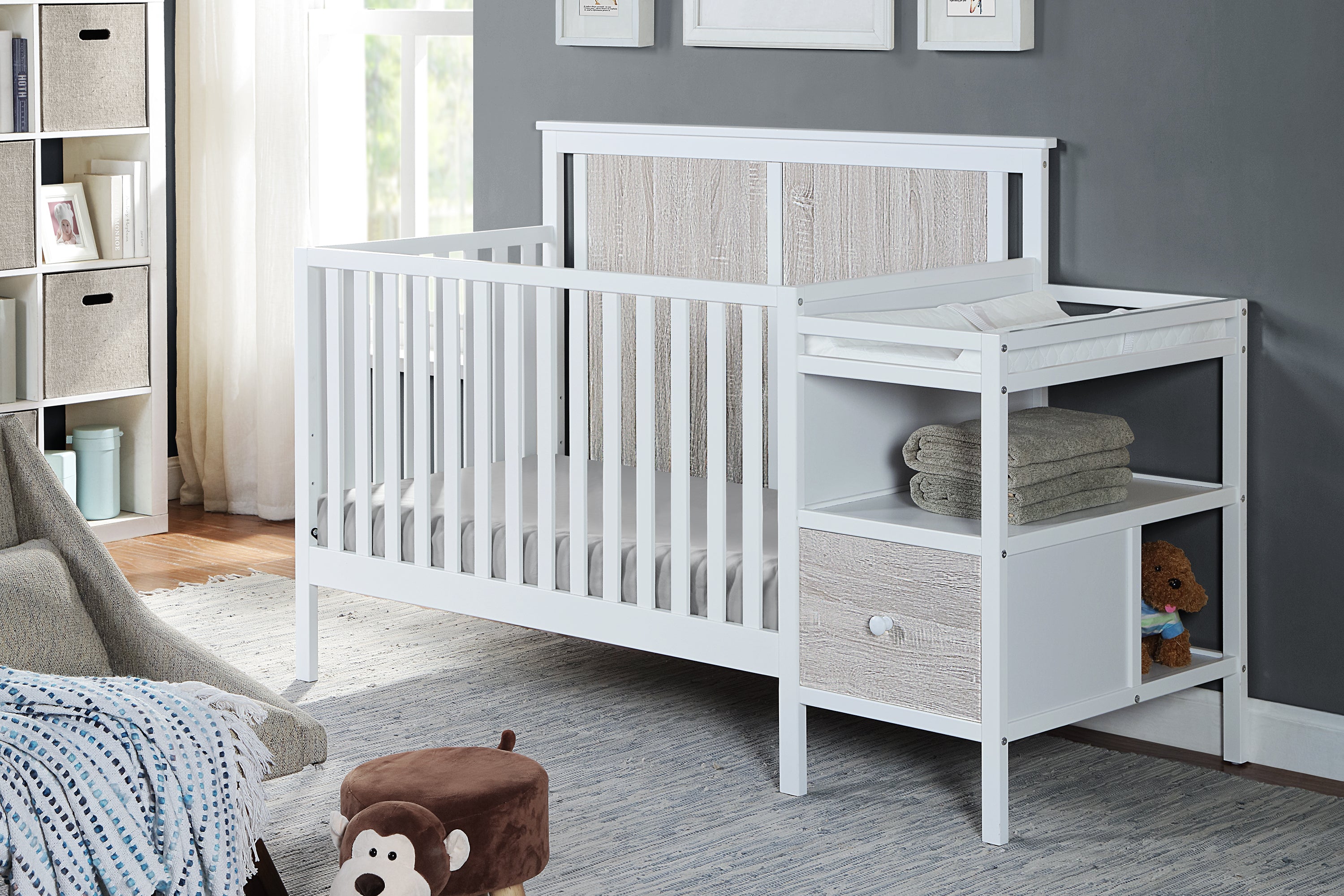 Connelly 4-in-1 Crib and Changer Combo White/Rockport Gray | Premium Home Decor - Grand Goldman