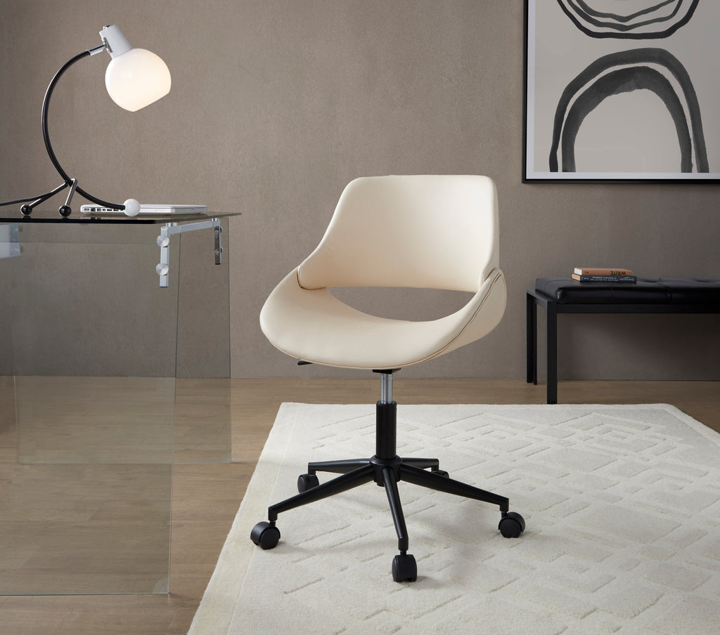 Contemporary Office Chair in Black Metal and Cream Faux Leather - Grand Goldman