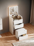 ( 48CM ) 3 in 1 Vanity Desk with Plip Top Mirror, Small Make Up Vanity Set with Visible Glass Desktop, Compact Makeup Vanity with 3 Drawers, Dressing Table for Bedroom ( WHITE COLOR ) - Grand Goldman Shop