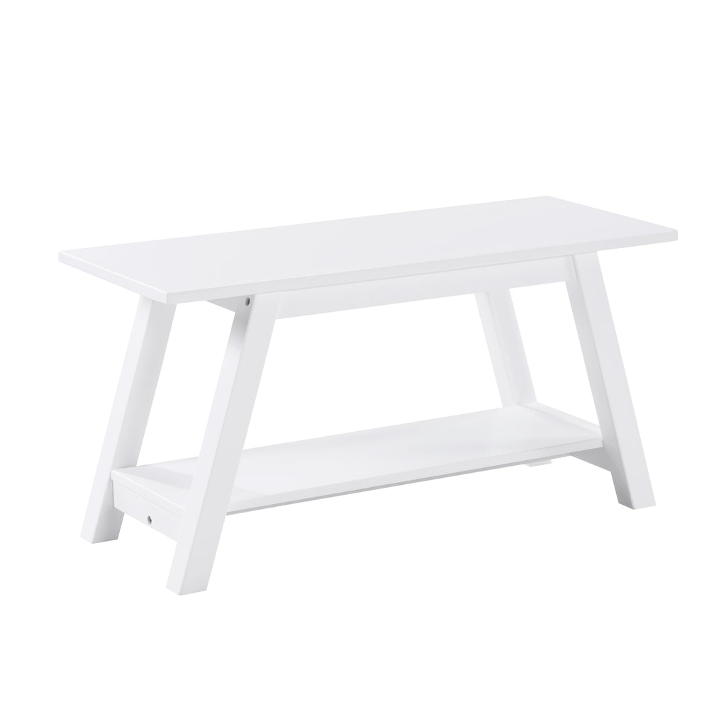 Elyz Solid Wood Bench with Shelf, 36.10-Inch Long, White - Grand Goldman Shop