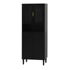 Tempered Glass Door Tall Storage Bookcase with adjustable board, 4 doors MDF painting finished cabinet, Black, Living room Bedroom storage - Grand Goldman Shop