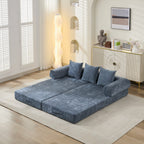 Comfy Convertible Folding Mattress Couch, Floor Sofa Bed, Chenille Floor Sofa with Armrest, Floor Sofa Lounge Couch for Living Room Bedroom Lounge Studio-Blue - Grand Goldman Shop