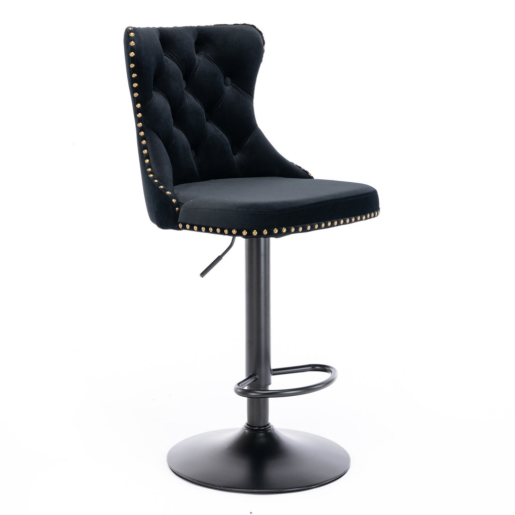 A&A Furniture,Swivel Velvet Barstools Adjusatble Seat Height from 25-33 Inch,17.7 inch base, Modern Upholstered Bar Stools with Backs Comfortable Tufted for Home Pub and Kitchen Island,Black,Set of 2 - Grand Goldman Shop