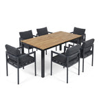 7-Piece Outdoor Dining Set with Acacia Wood Table and 6 Grey Aluminum Chairs, Weather-Resistant Patio Furniture in Grey and Teak Finish