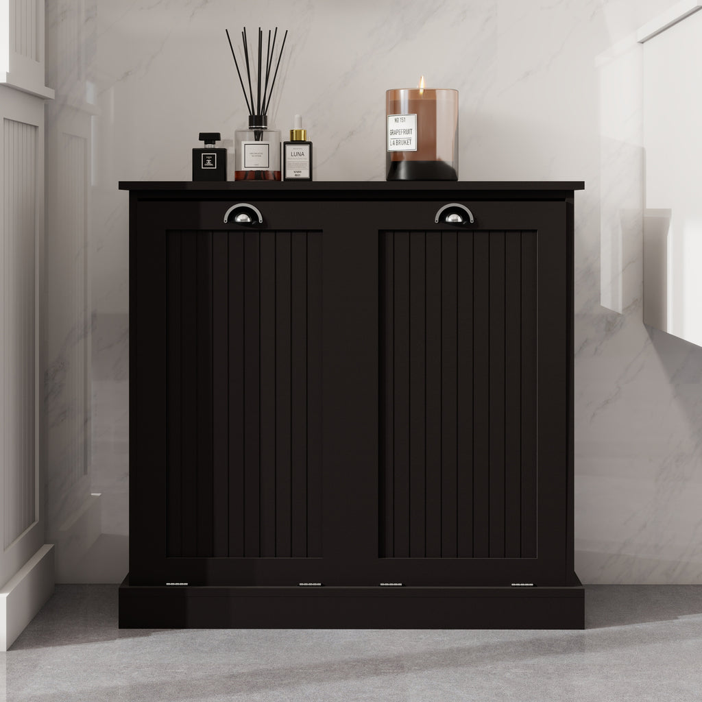 Two-Compartment Tilt-Out Laundry Sorter Cabinet-Black - Grand Goldman Shop