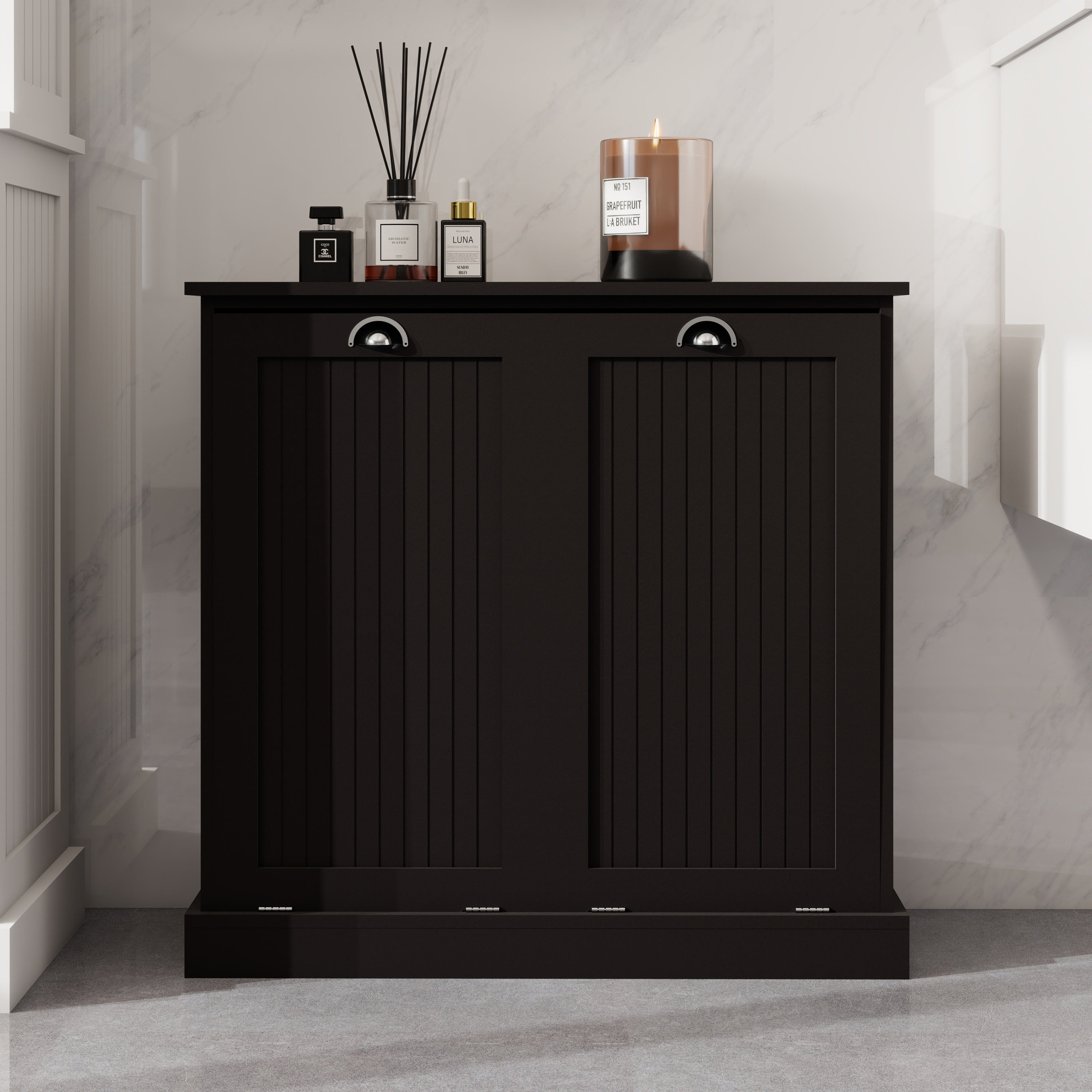 Two-Compartment Tilt-Out Laundry Sorter Cabinet-Black - Grand Goldman Shop