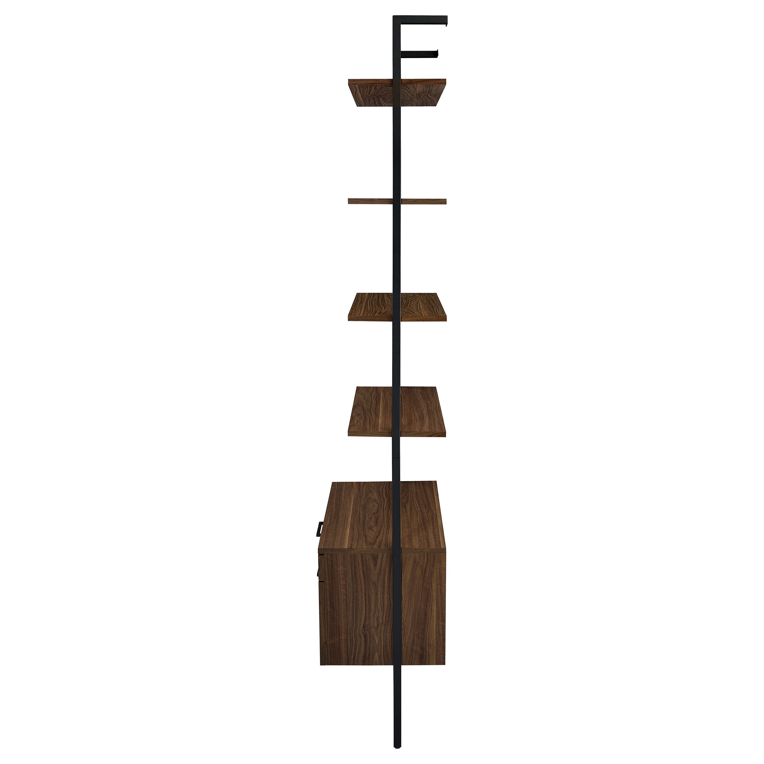 Wendell Walnut 4-Shelf Storage Wall Bookshelf with Drawer - Modern Industrial Style, Walnut Finish, Engineered Wood, 96in H x