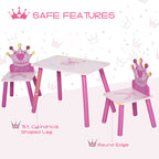 Qaba 3-Piece Kids Wooden Table and Chair Set with Crown Pattern Gift for Girls Toddlers Arts Reading Writing Age 2-4 Years Pi